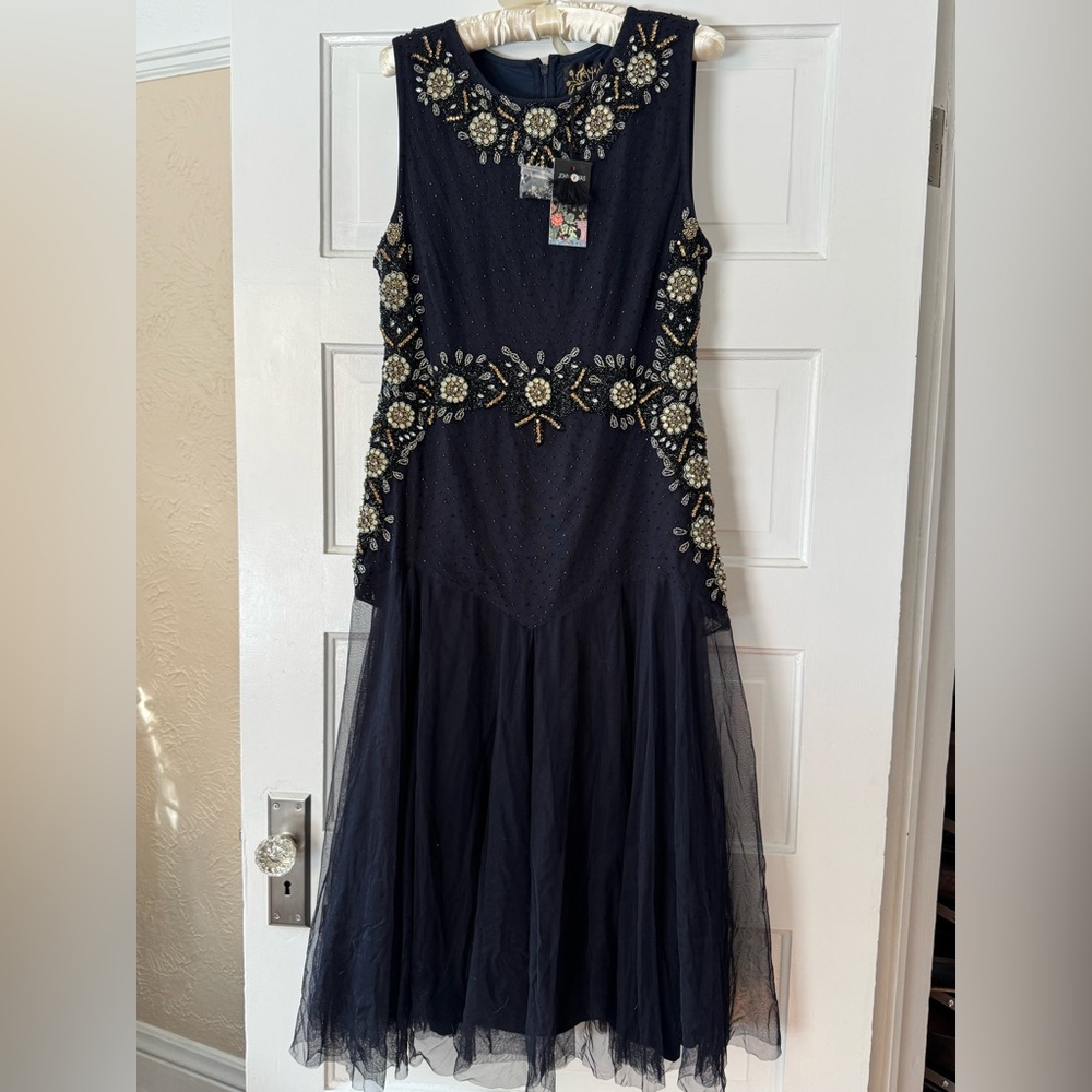 Johnny Was Size 14 Golden Flower Navy Dress